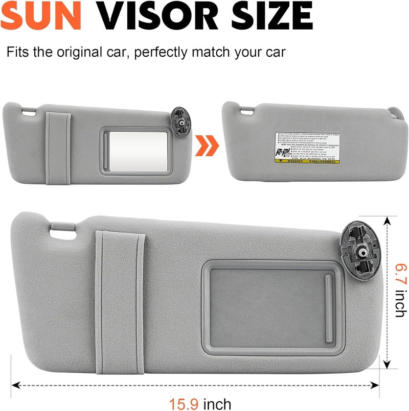 ILONPA Gray Passenger Right Side Sun Visor Replacement Compatible with 2007 2008 2009 2010 2011 Toyota Camry Without Sunroof Replace 74310-06750-E0 - Image 2